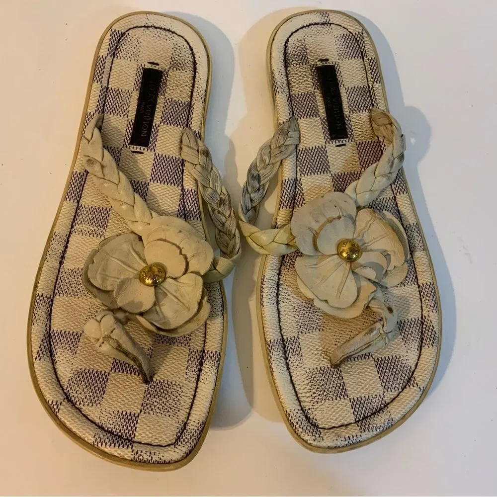 LOUIS VUITTON Azur Damier Flower Thames Thong Sandals Size 36 6 - Picture 2 of 8